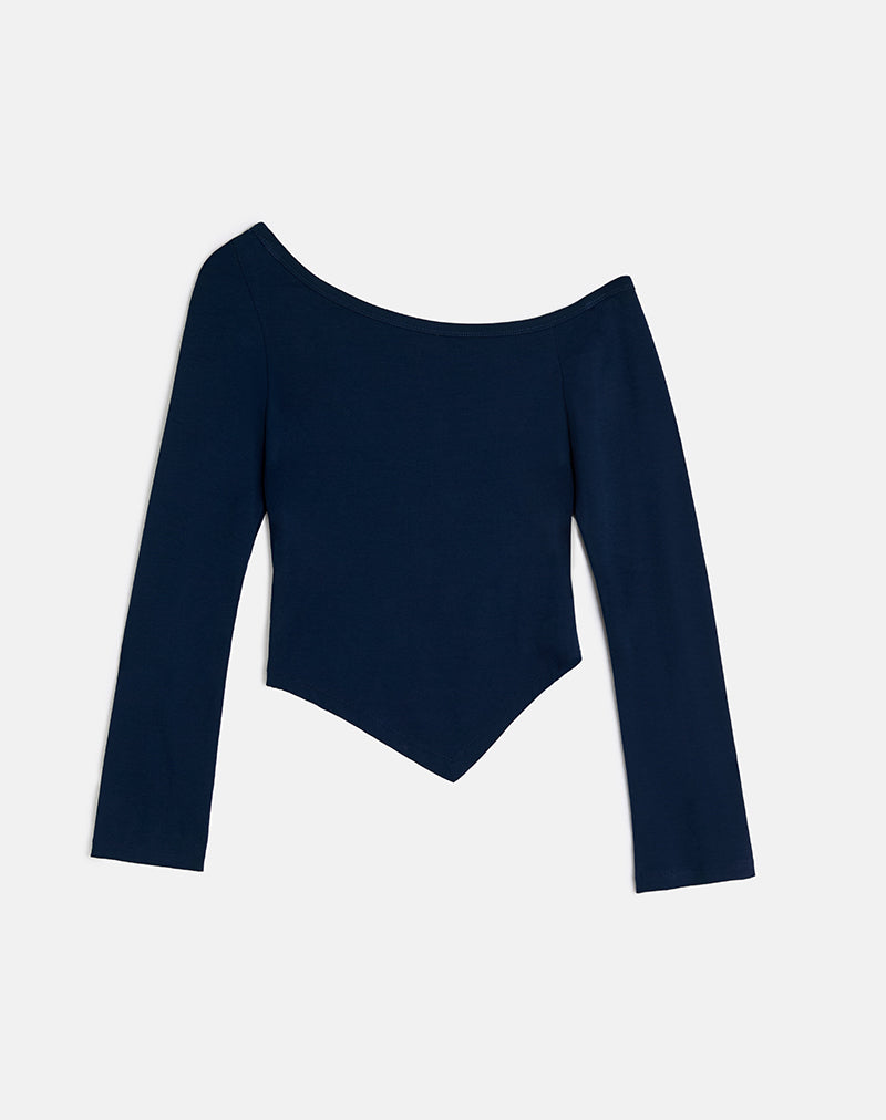 Wakana Asymmetric Long Sleeve Top in Navy