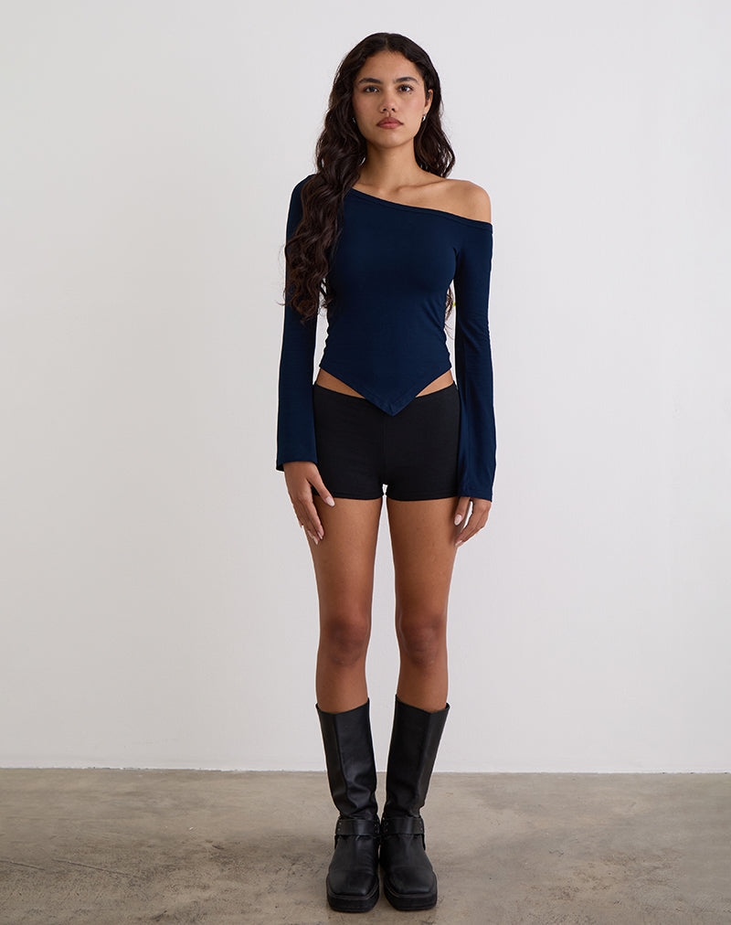 Wakana Asymmetric Long Sleeve Top in Navy