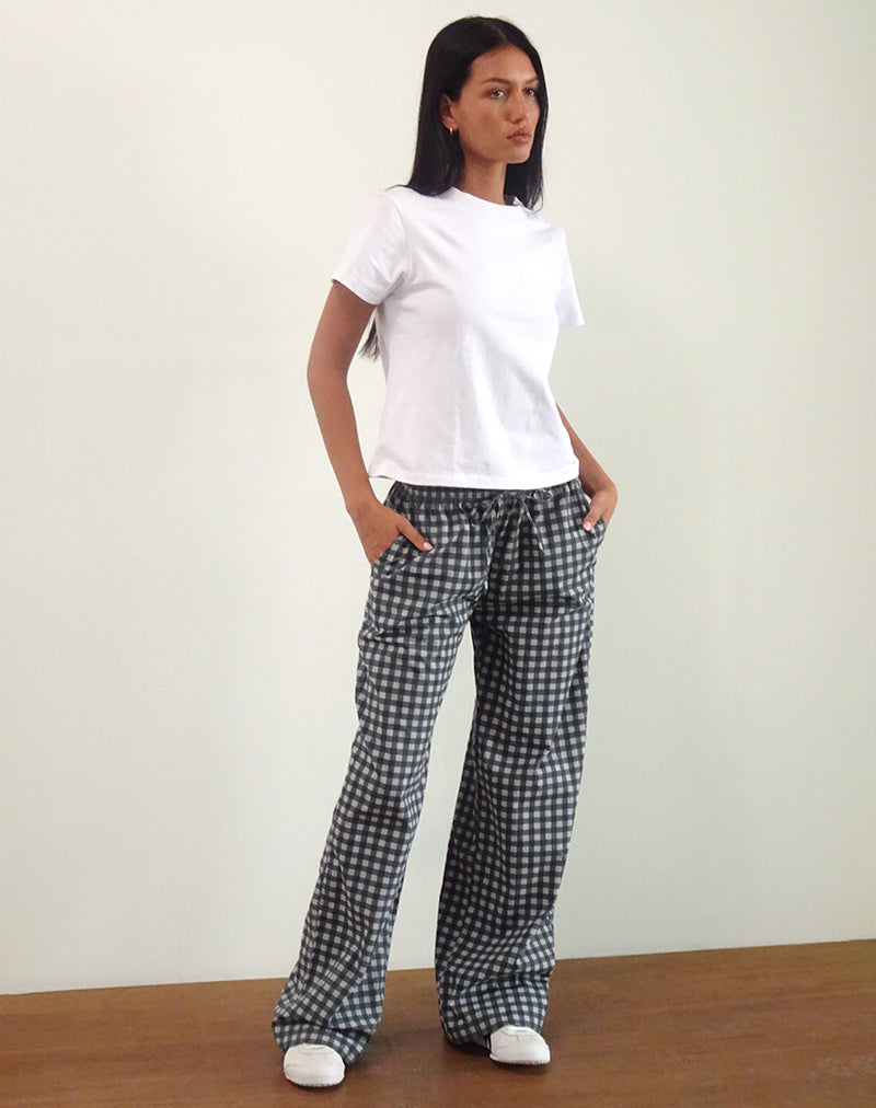 Wasic Wide Leg Trouser in Tonal Black and Grey Gingham