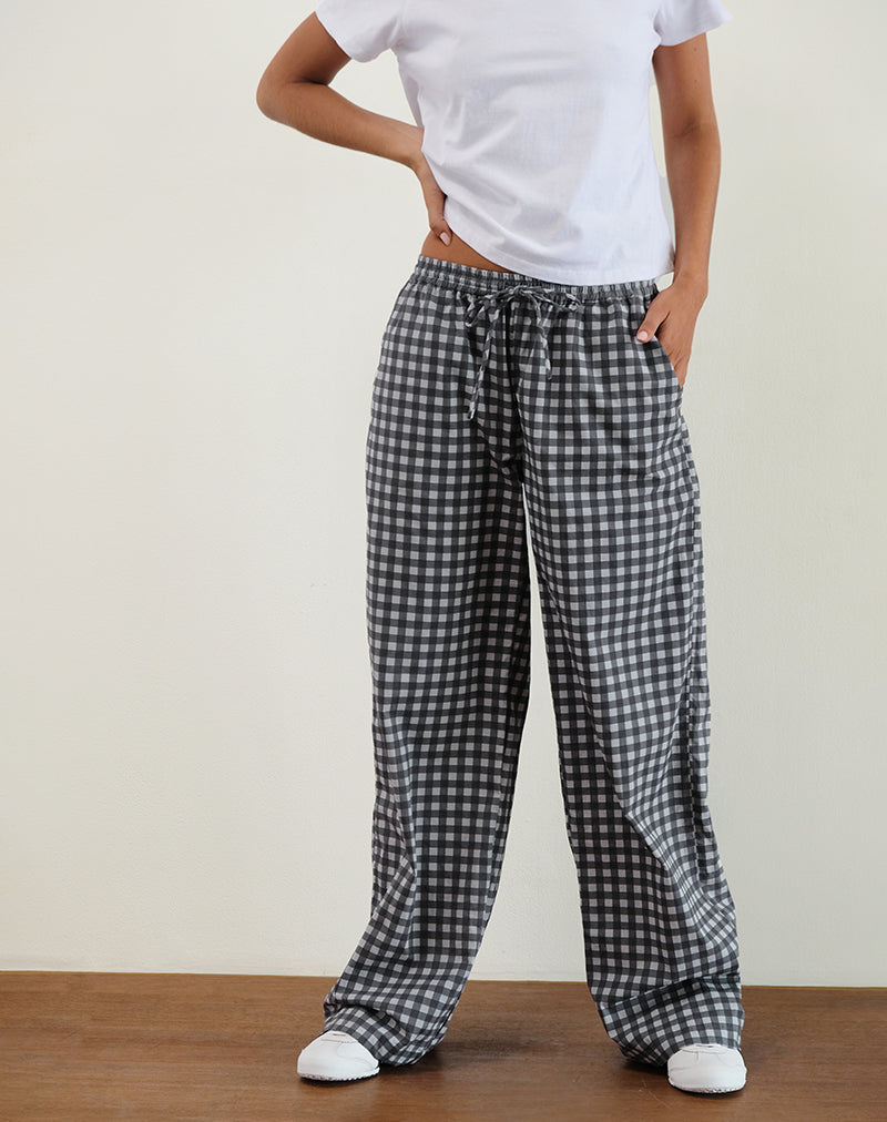 Wasic Wide Leg Trouser in Tonal Black and Grey Gingham
