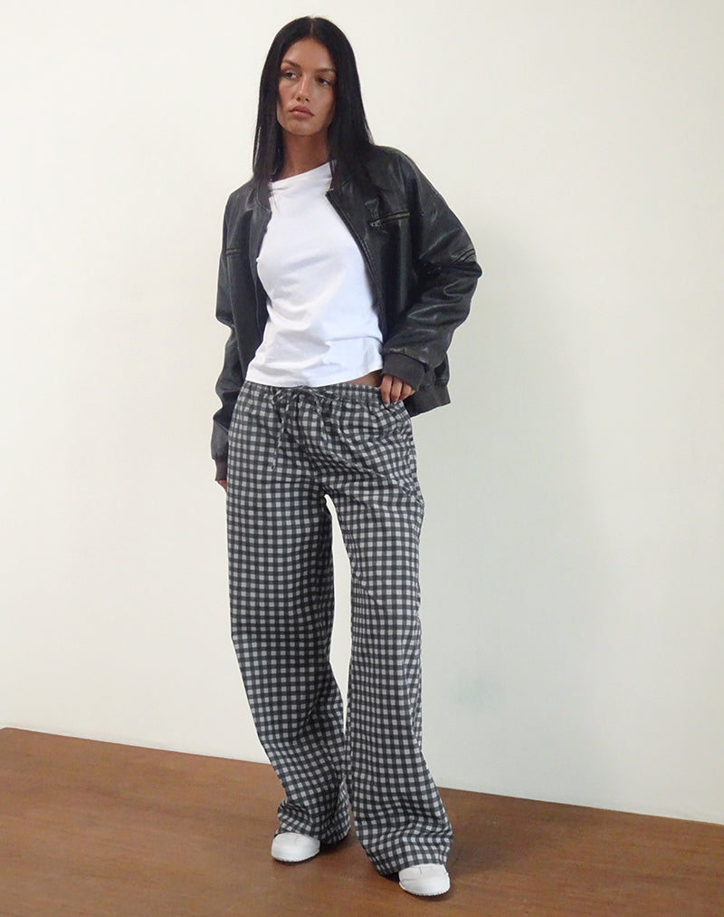 Wasic Wide Leg Trouser in Tonal Black and Grey Gingham