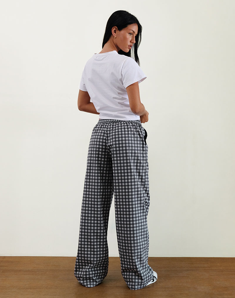 Wasic Wide Leg Trouser in Tonal Black and Grey Gingham