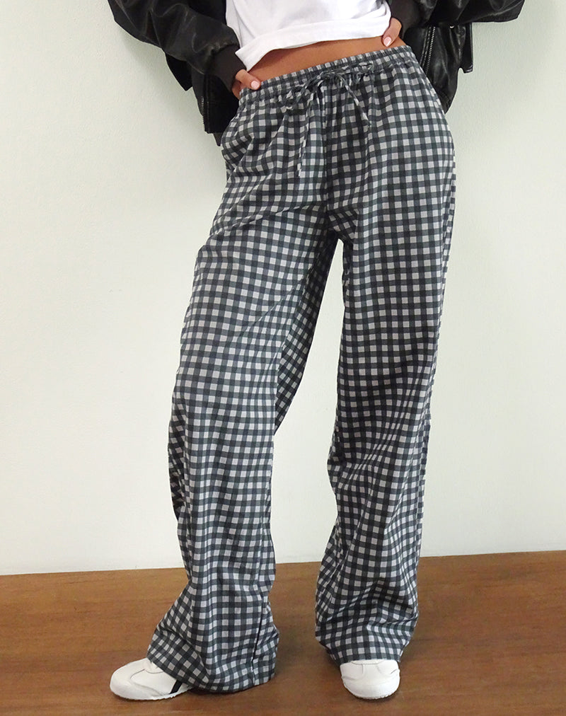 Wasic Wide Leg Trouser in Tonal Black and Grey Gingham