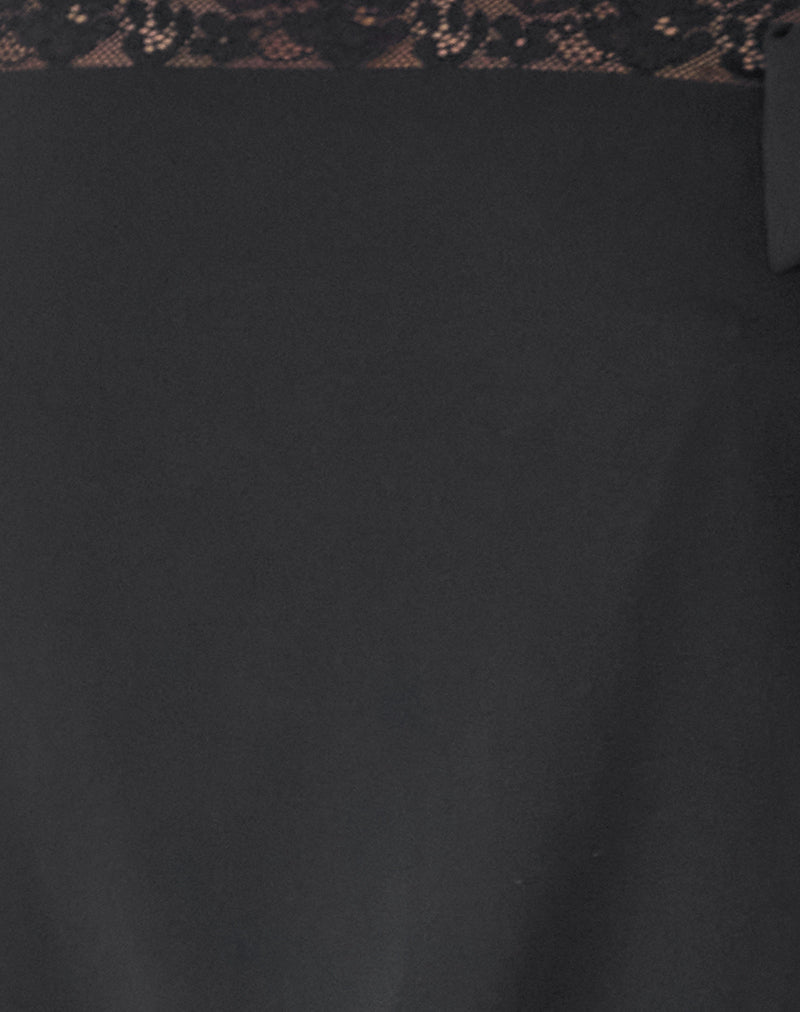 Wasinah Mini Dress in Black Chiffon with Lace Trim