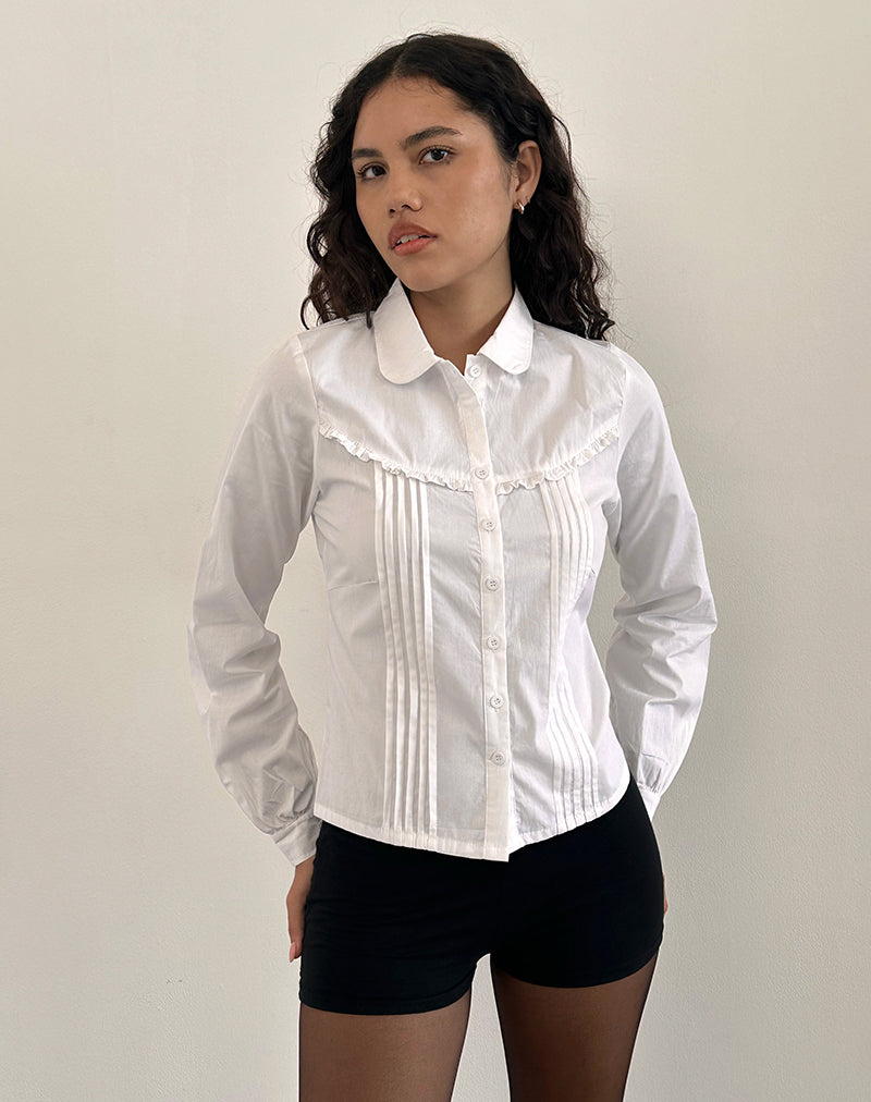Wells Frill Long Sleeve Blouse in White