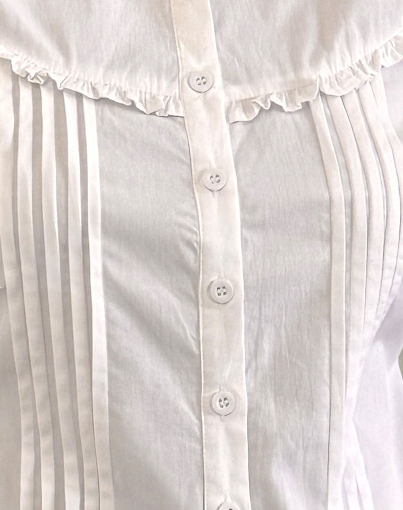 Wells Frill Long Sleeve Blouse in White