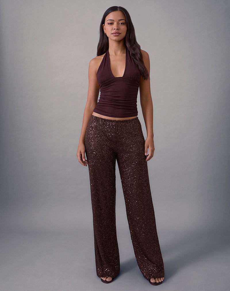 Wilaga Wide Leg Trouser in Sequin Brown