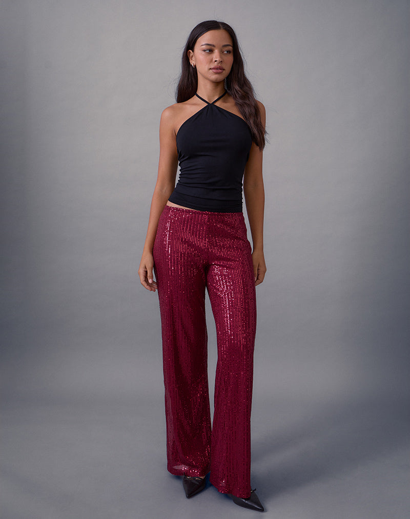 Wilaga Wide Leg Trouser in Sequin Maroon