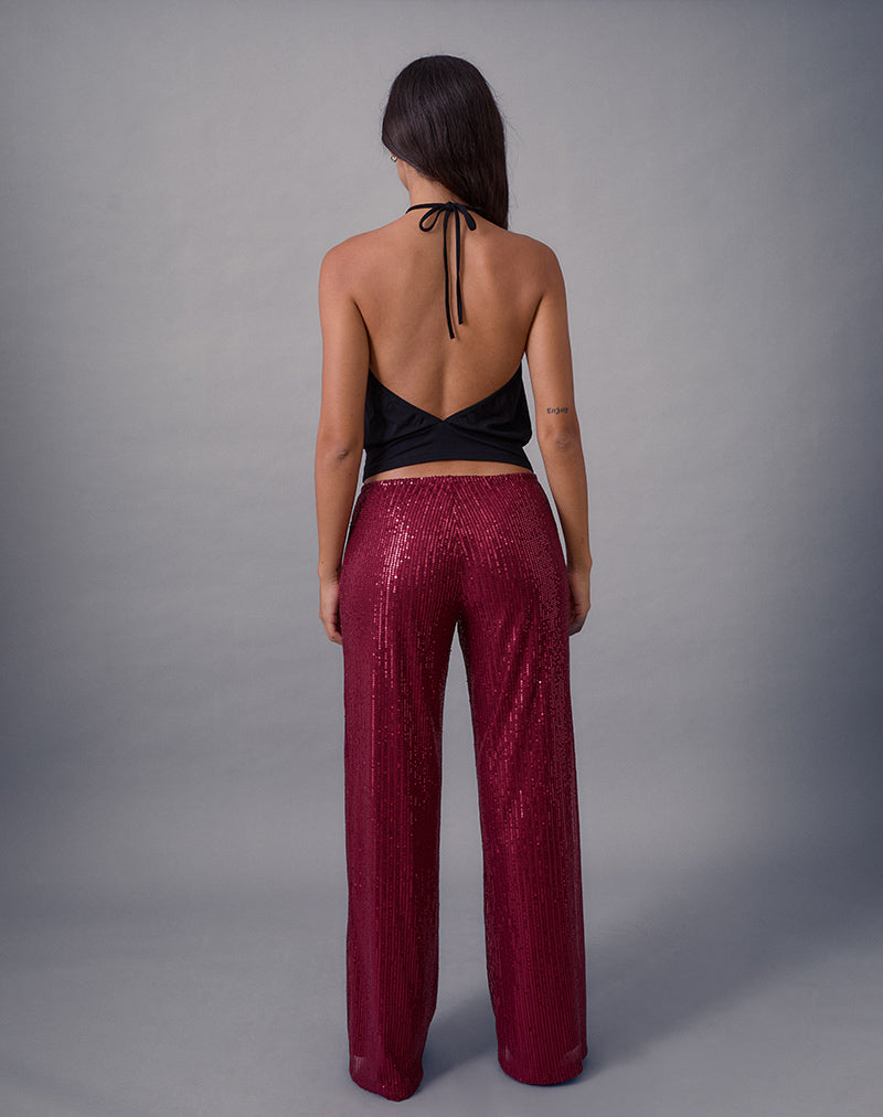 Wilaga Wide Leg Trouser in Sequin Maroon