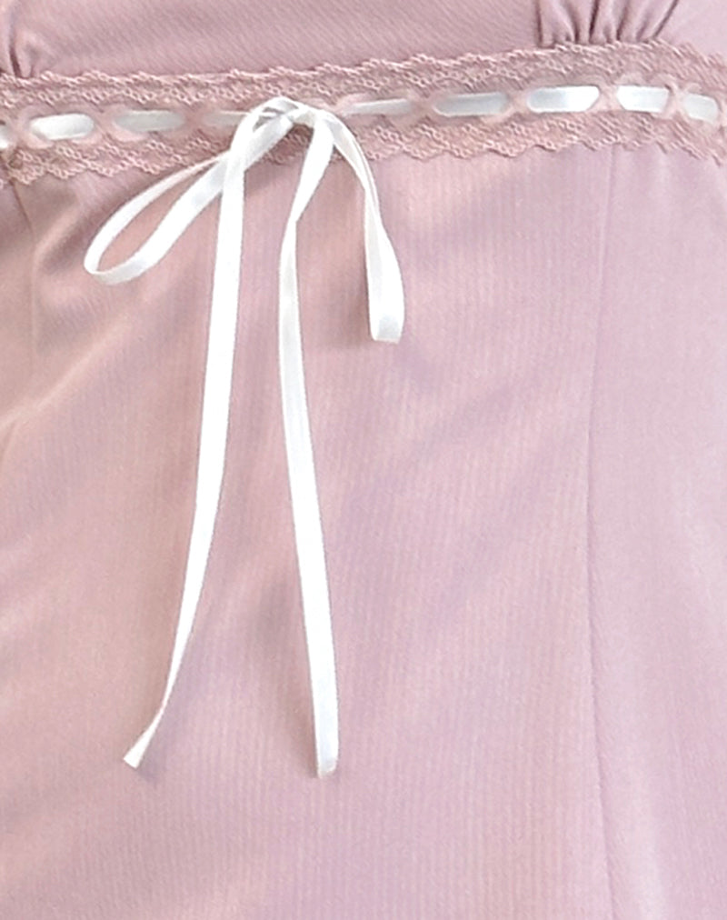Wimala Dress in Dusky Pink with White Binding