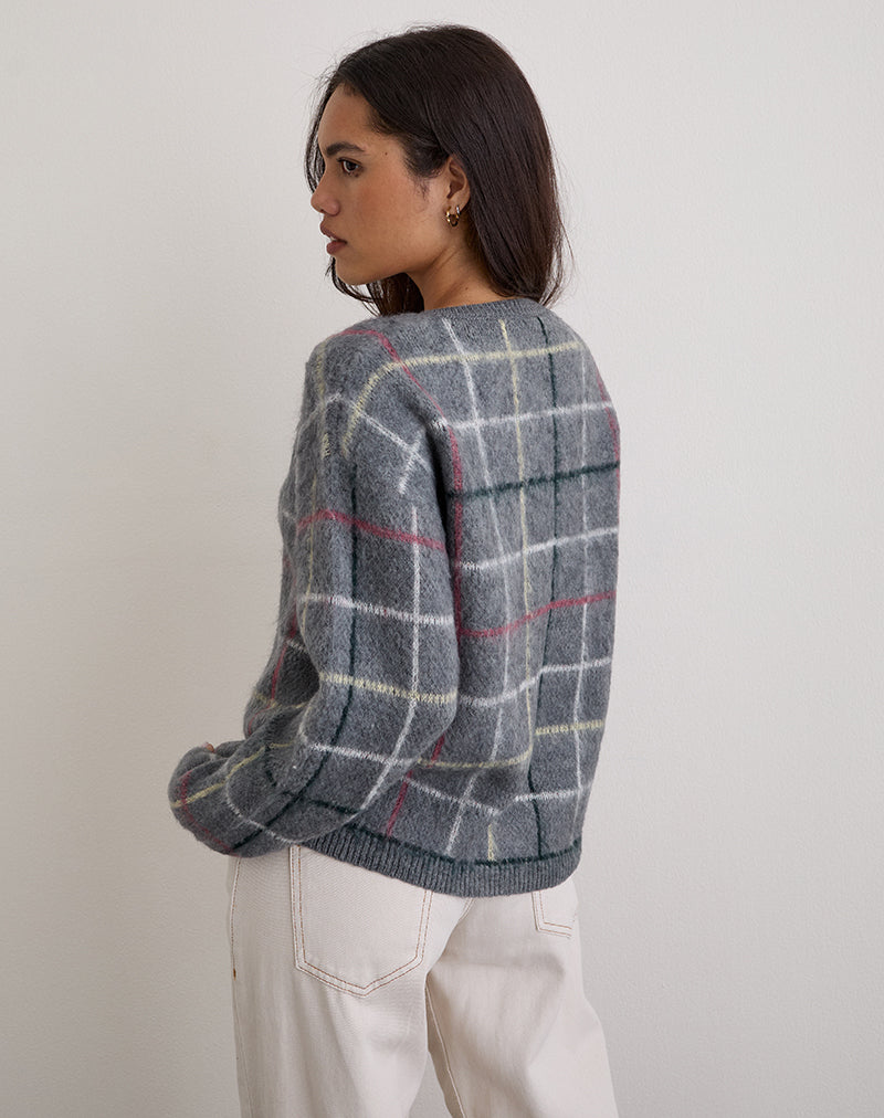 Wisola Cardigan in Knit Country Check Grey