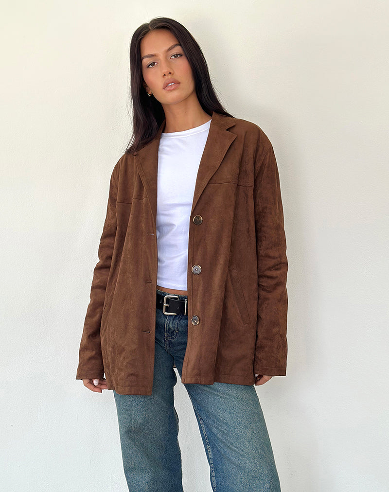 Wita Jacket in Faux Suede Brown