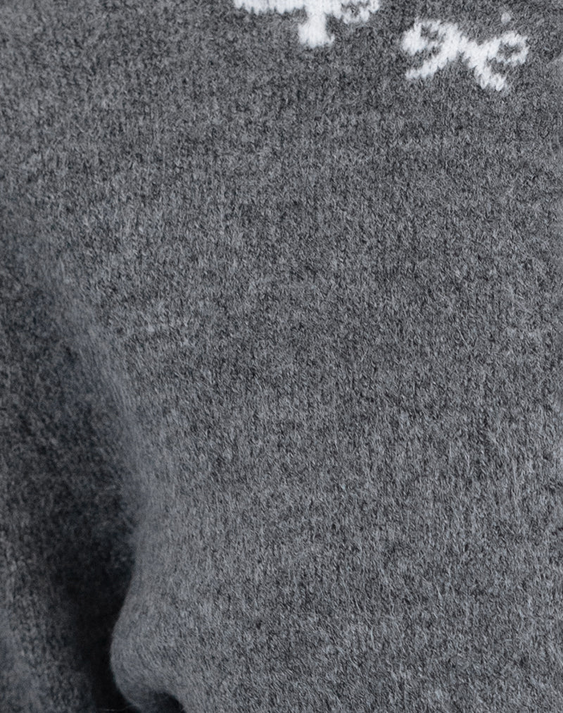 Wunara Cardigan in Grey with Ivory Bows