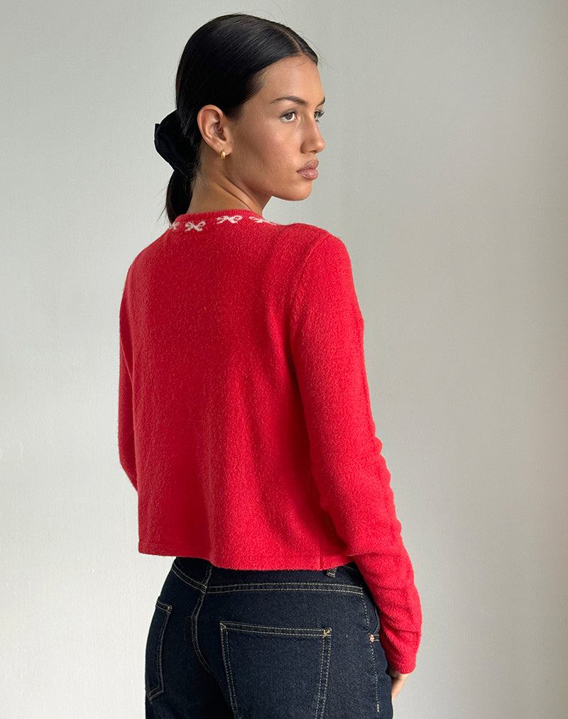 Wunara Cardigan in Red with Pink Bows