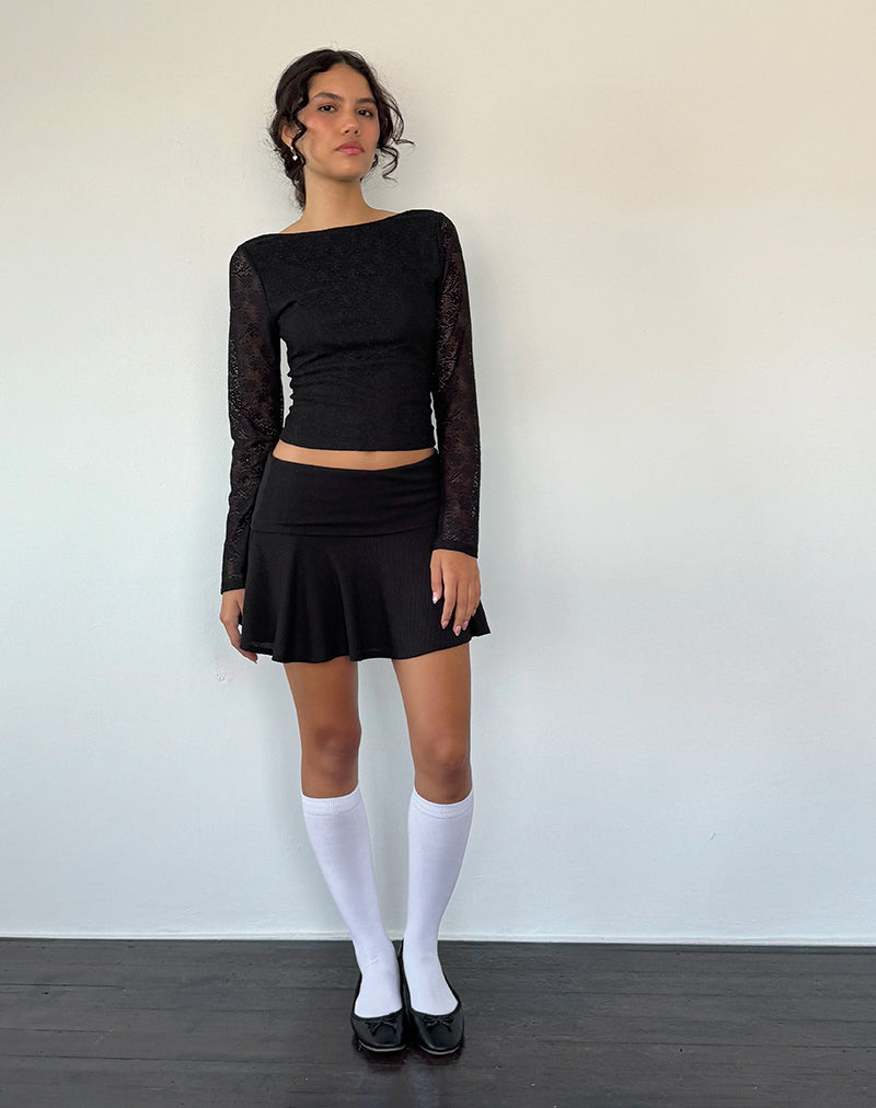 Xiabon Backless Long Sleeve Top in Lace Black
