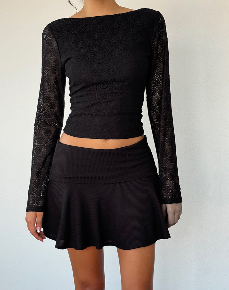 Xiabon Backless Long Sleeve Top in Lace Black