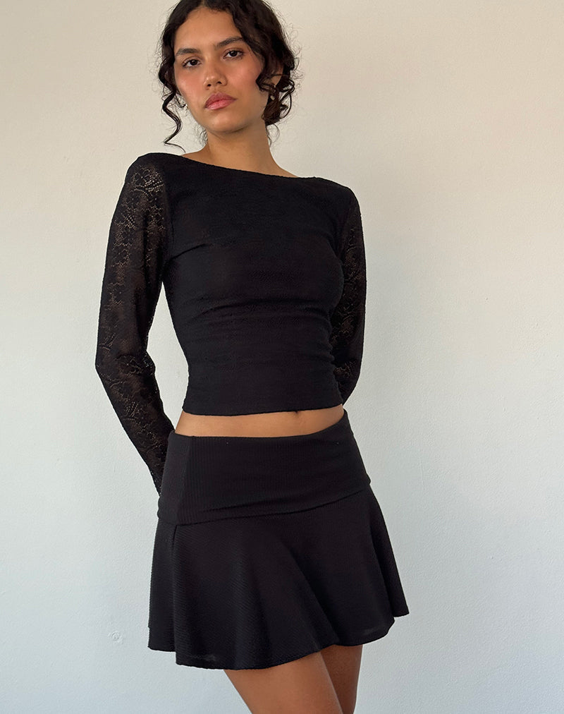 Xiabon Backless Long Sleeve Top in Lace Black