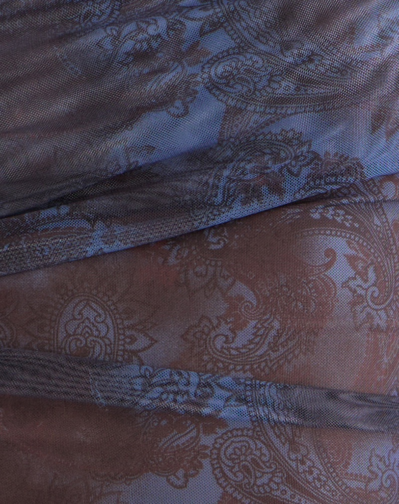 Xiomara Halterneck Top in Midnight Paisley Dark Blue