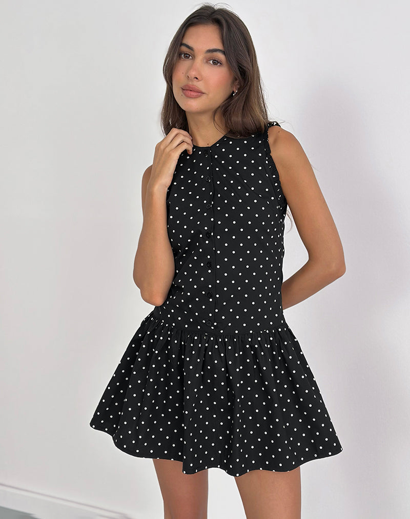 Yadara Mini Dress in Polka Black