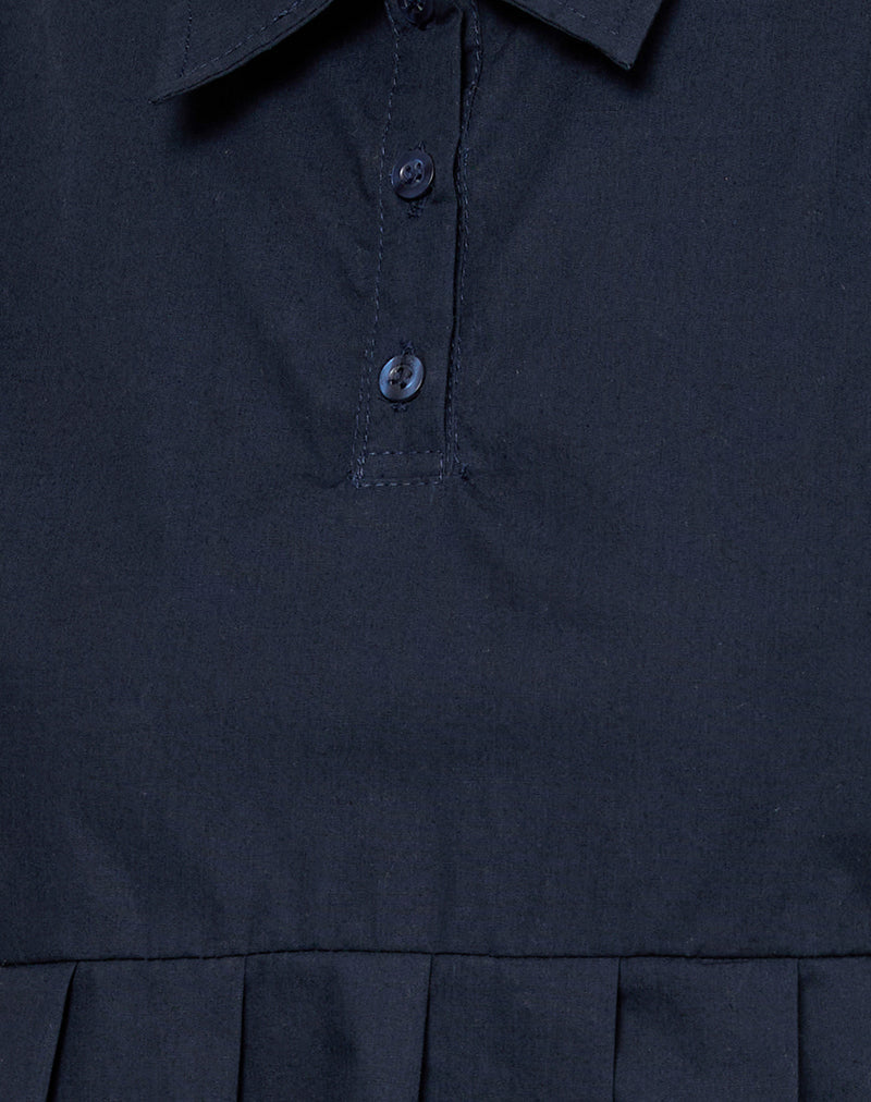 Yaden Pleat Polo Shirt in Poplin Dark Navy