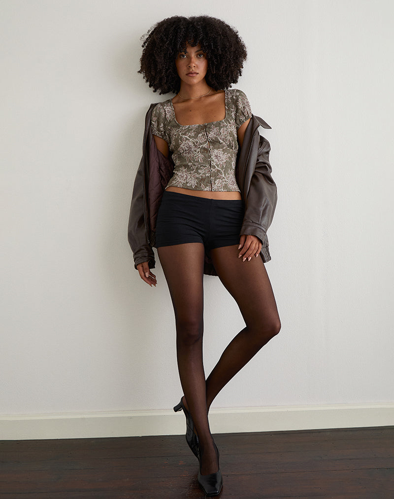 Yakova Blouse in Woven Floral Green