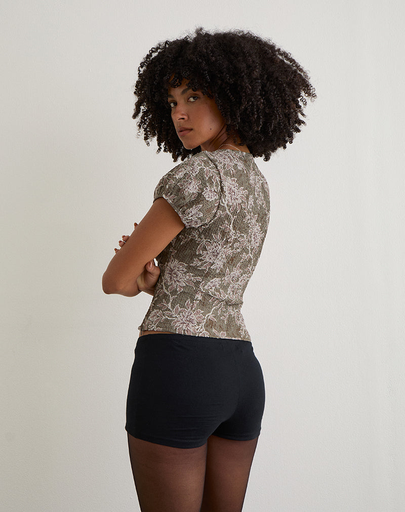 Yakova Blouse in Woven Floral Green