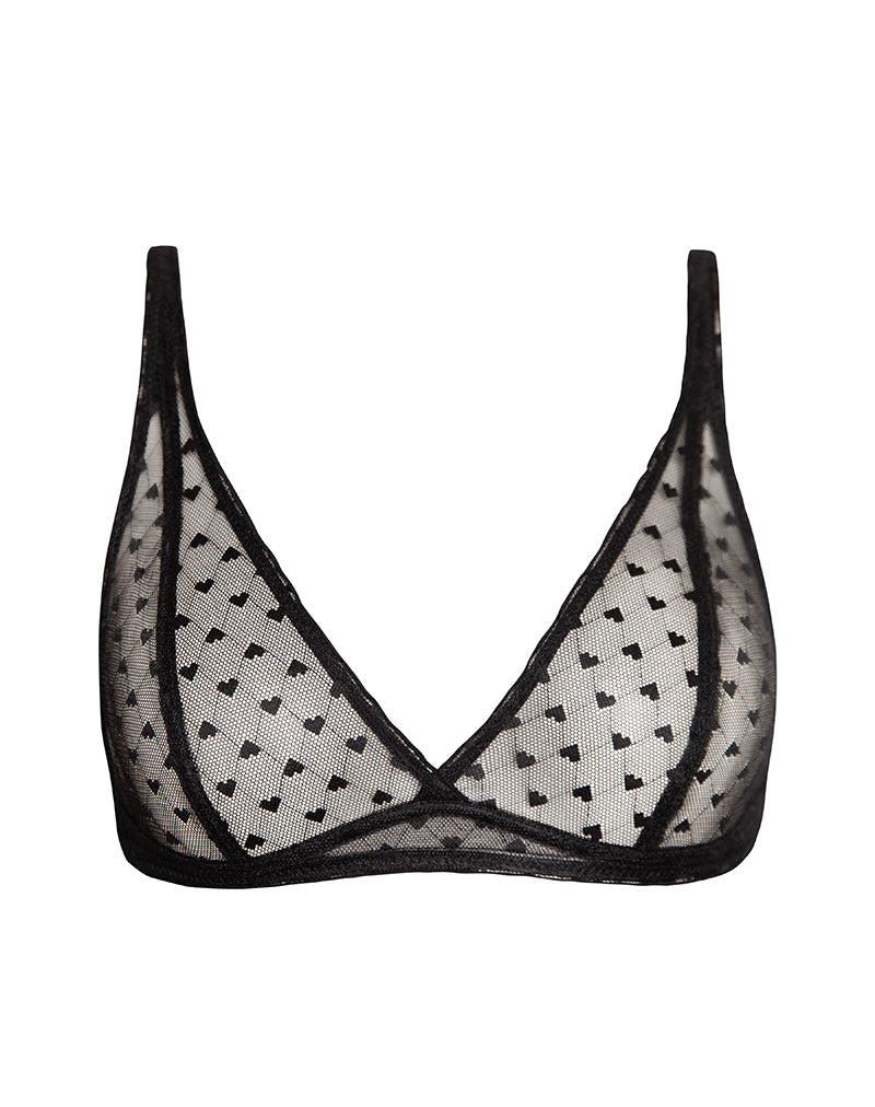 Yandri Bra in Black Lace with Heart Embroidery