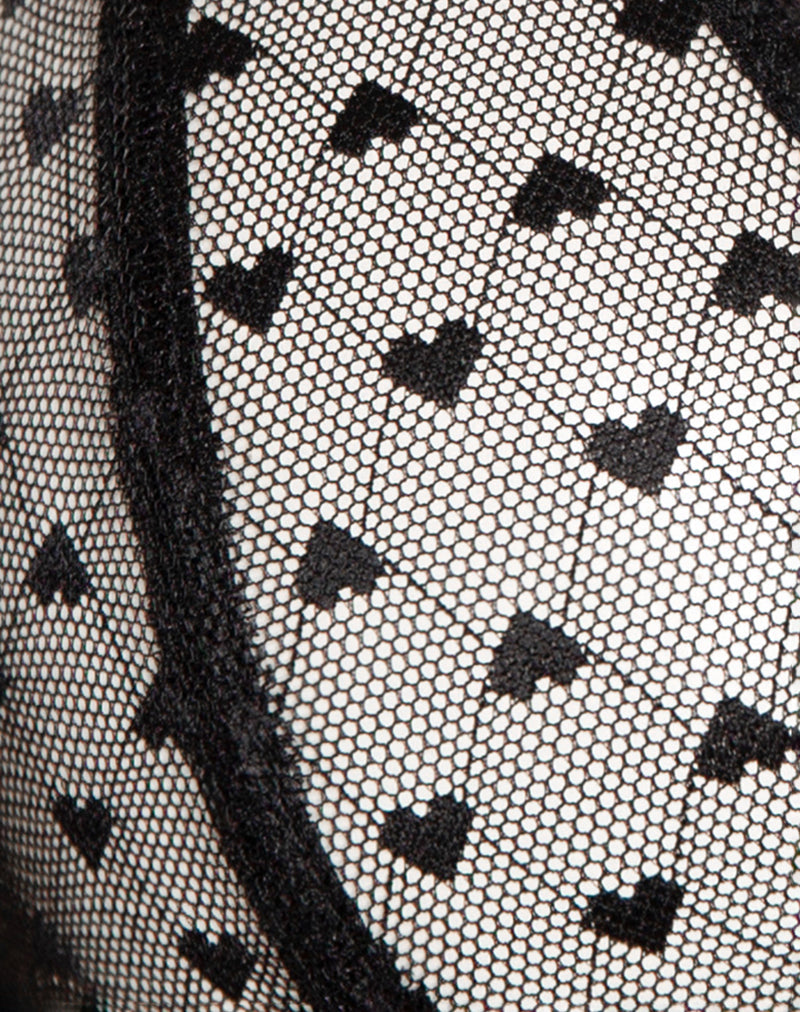 Ranu Thong in Black Lace with Heart Embroidery