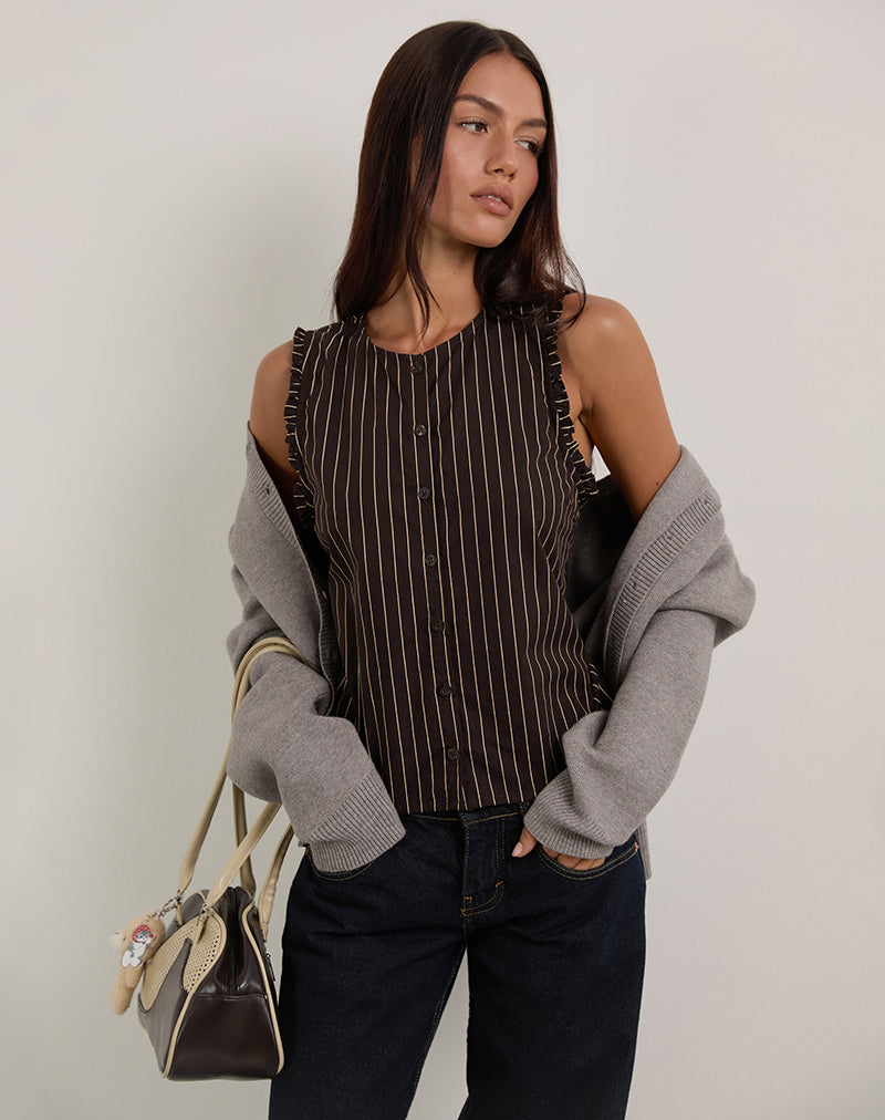 Yarala Blouse in Mono Pinstripe Chocolate