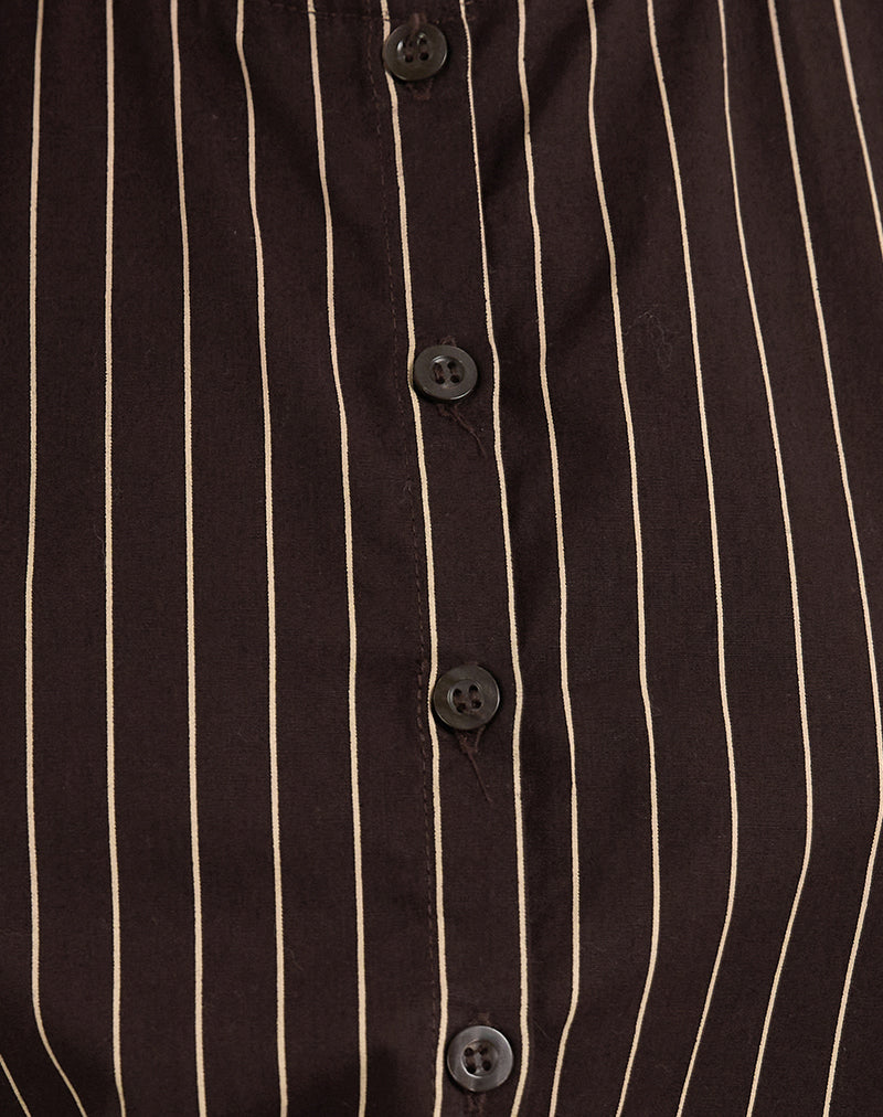 Yarala Blouse in Mono Pinstripe Chocolate
