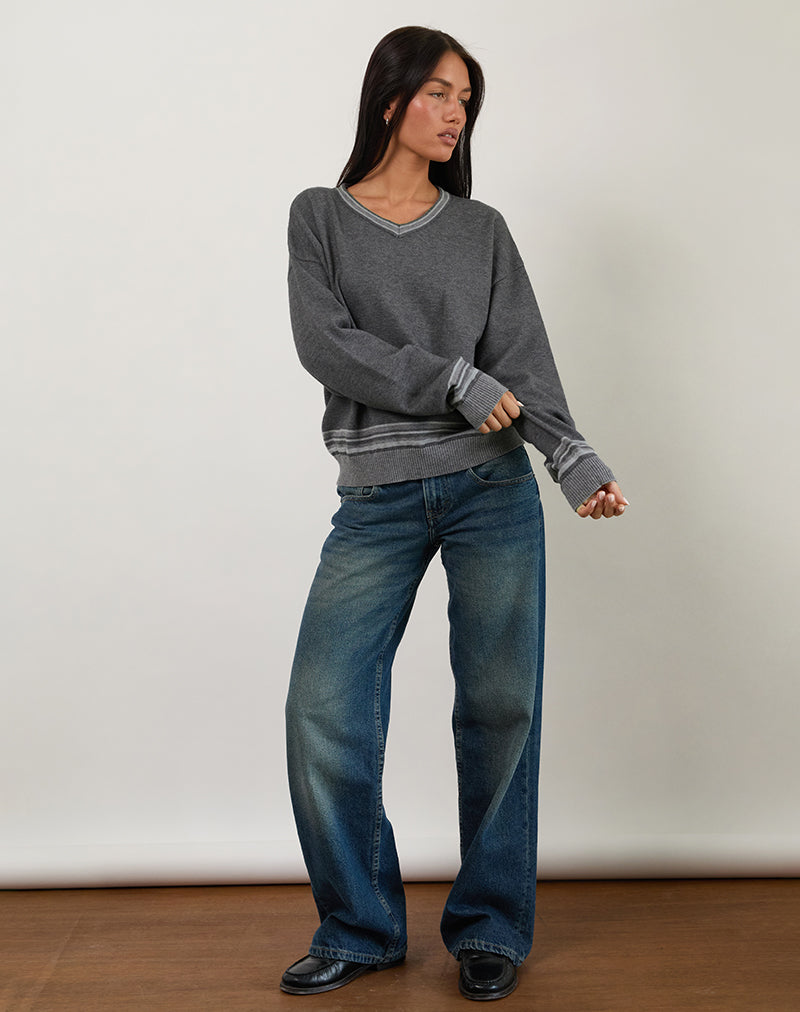 Yarnia Slouchy V Neck Jumper in Charcoal