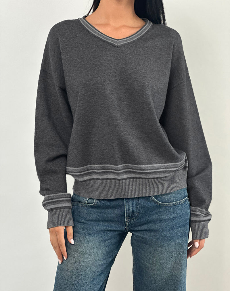 Yarnia Slouchy V Neck Jumper in Charcoal