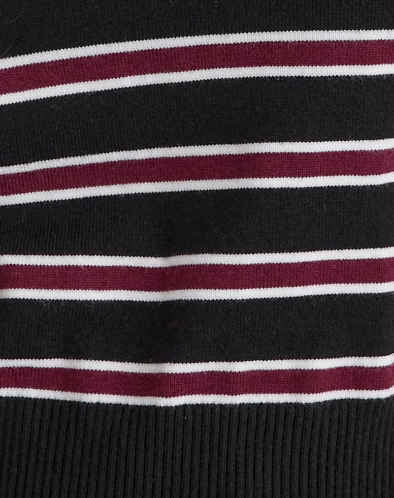 Yasra Jumper in Stripe Knit Black Burgundy