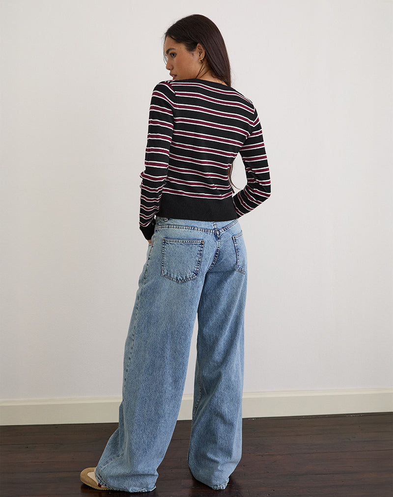 Yasra Jumper in Stripe Knit Black Burgundy