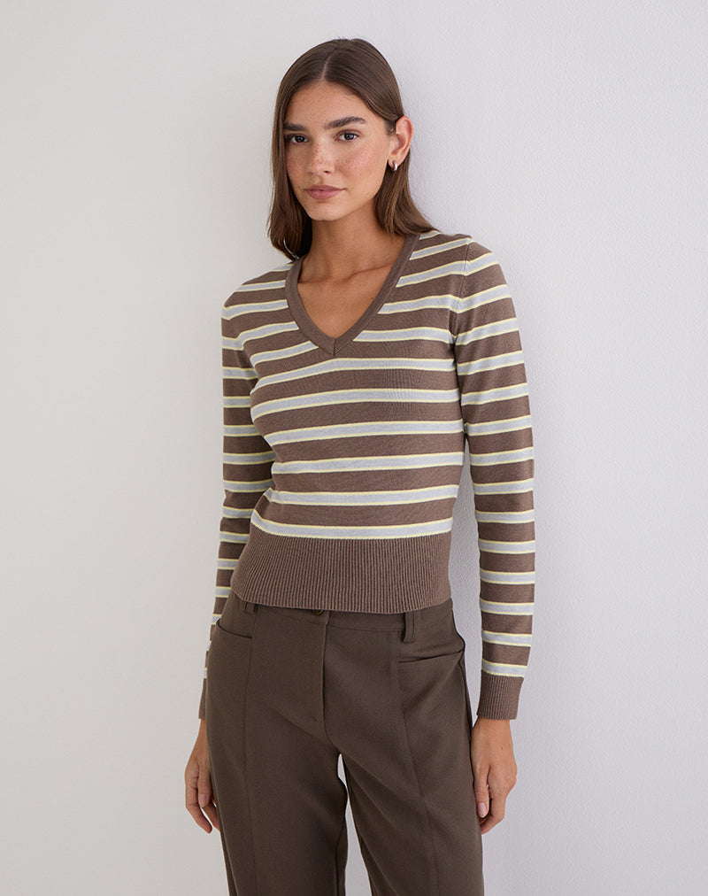 Yasra Jumper in Stripe Knit Brown and Yellow
