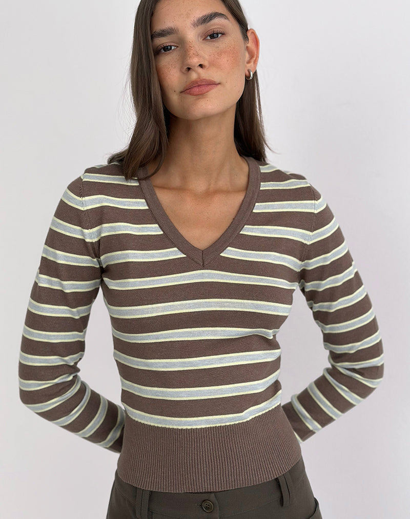 Yasra Jumper in Stripe Knit Brown and Yellow