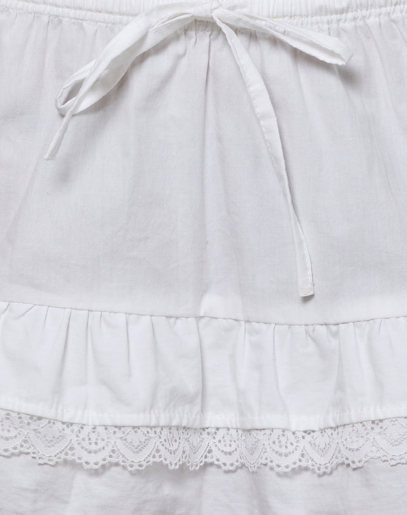 Yasu Ruffle Hem Mini Skirt in Poplin White