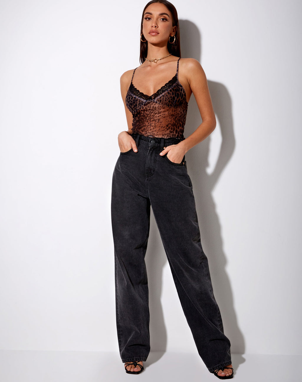 Yenika Crop Top in Gradient Cheetah Brown with Lace