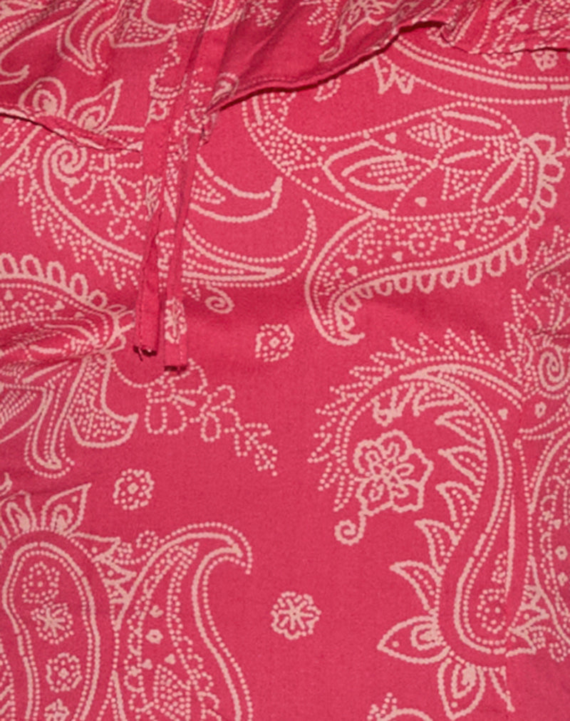 Yokai Bardot Top in Retro Paisley Pink