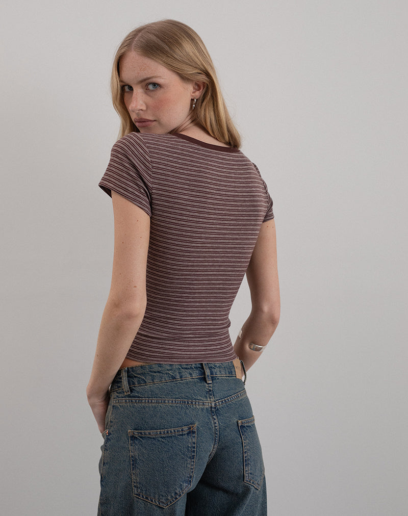 Yolla Top in Brown and Grey Stripe