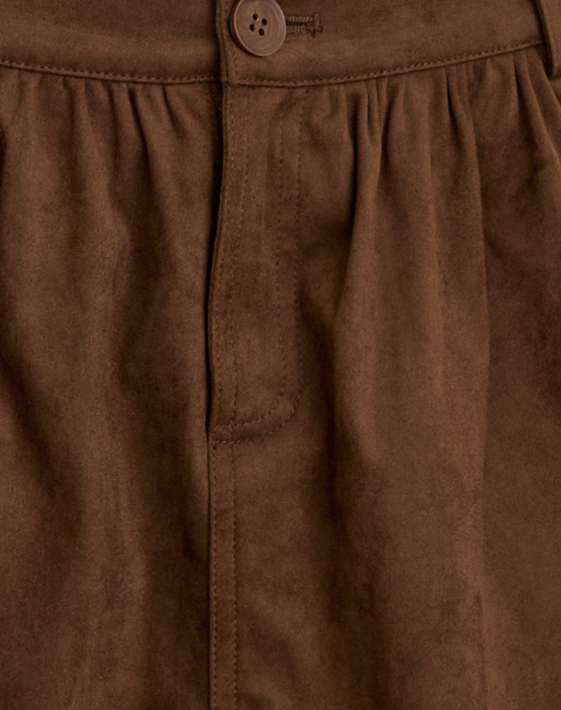 Yonca Frill Mini Skort in Faux Suede Brown