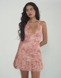 Yoriko Halterneck Mini Dress in Smoky Floral Peach