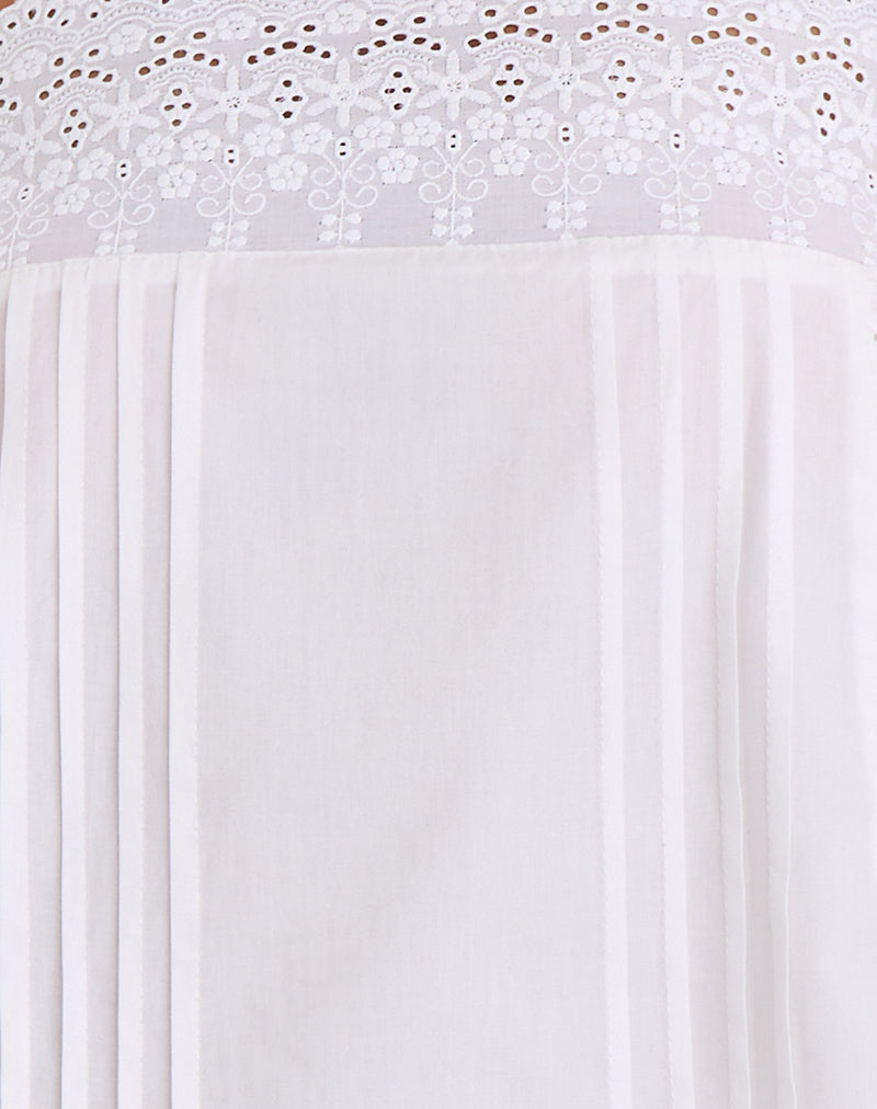 Yoshiko Broderie Trim Mini Dress in White