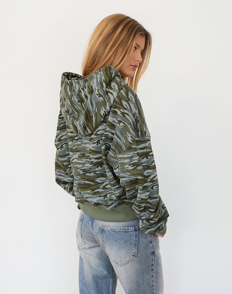 Yukadi Zip Through Hoodie in Camouflage Green