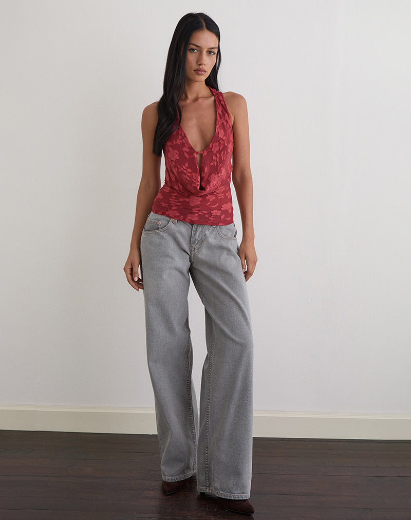 Yukari Plunge Top in Burnout Mesh Red