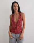 Yukari Plunge Top in Burnout Mesh Red