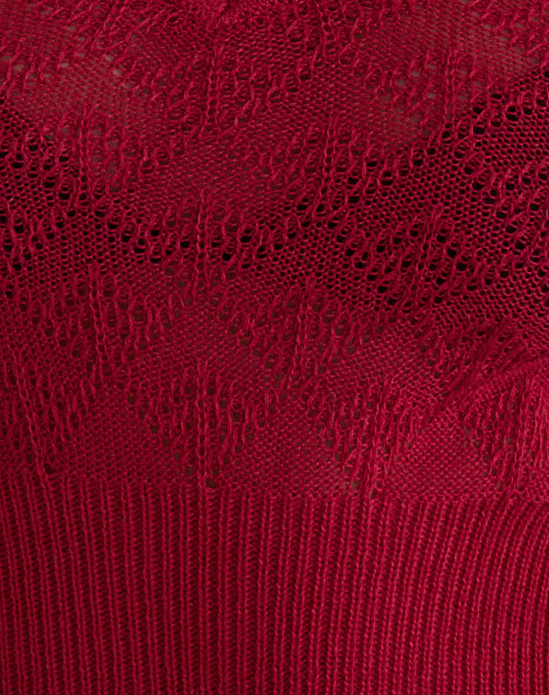 Yura Top in Pointelle Knit Deep Red