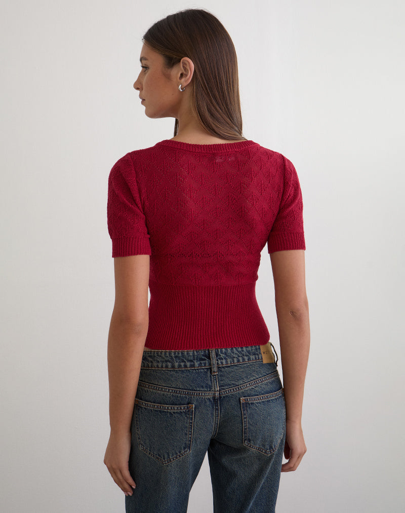 Yura Top in Pointelle Knit Deep Red