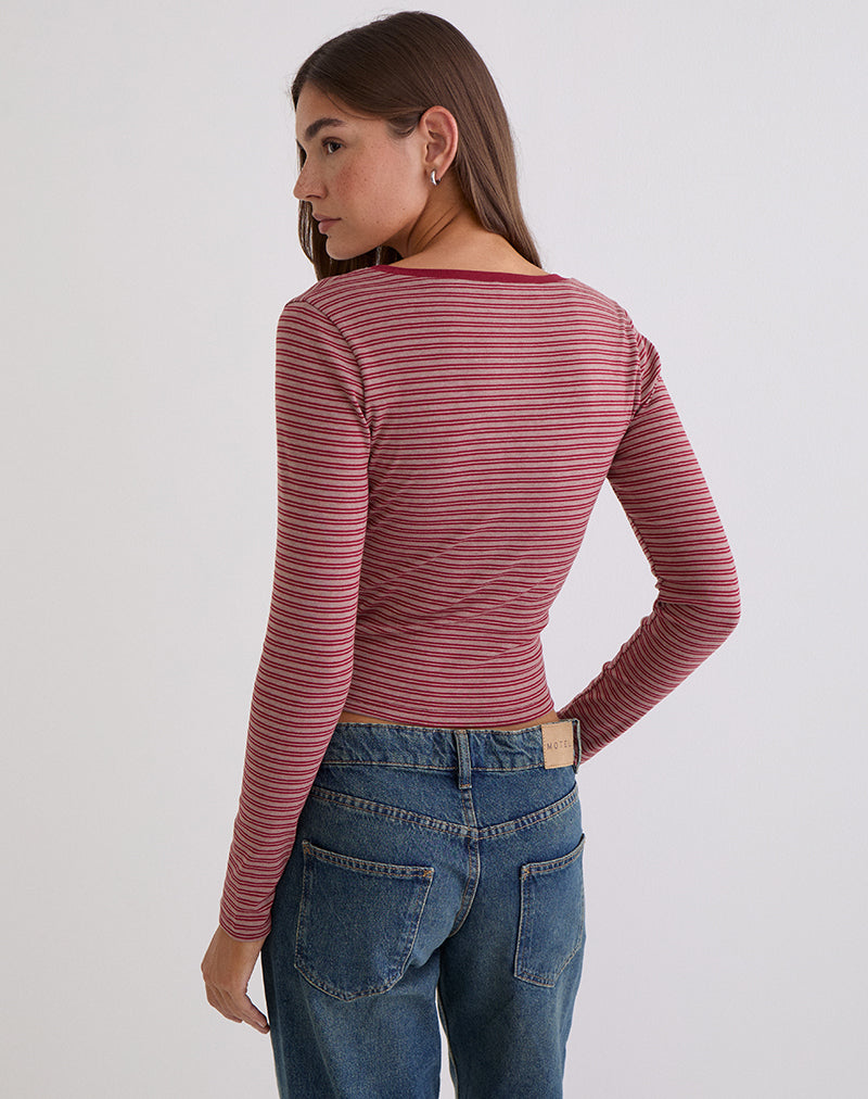 Yusi Long Sleeve Top in Burgundy Stripe