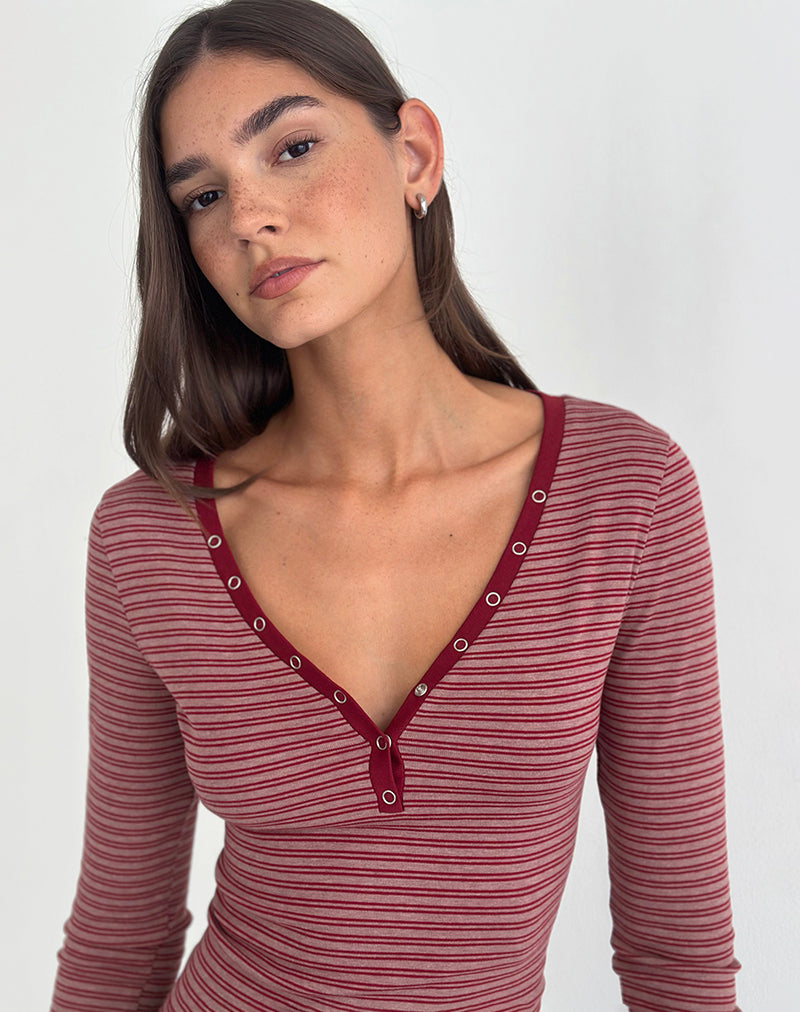Yusi Long Sleeve Top in Burgundy Stripe